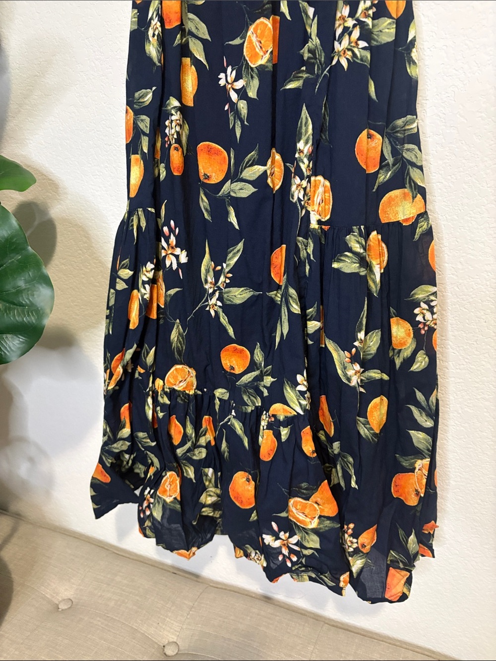 LOFT Black Midi Dress with Orange & Green Citrus Print - Picture 8 of 9